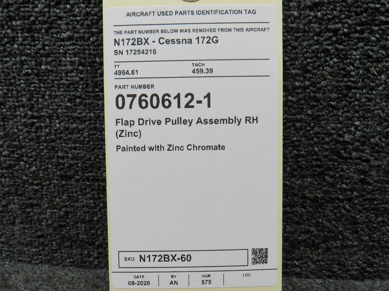 0760612-1 Cessna 172G RH Flap Drive Pulley Assembly (Zinc)