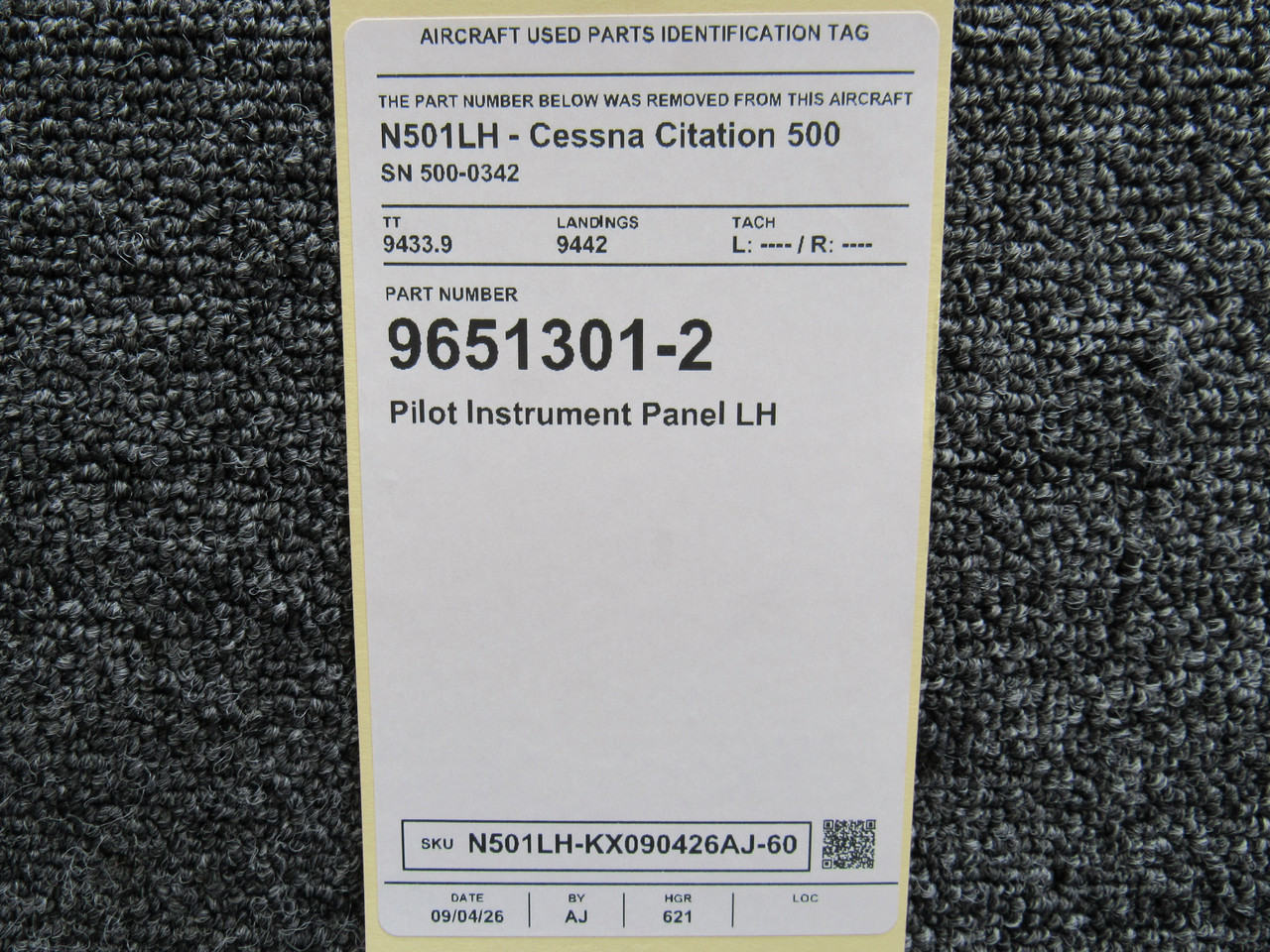9651301-2 Cessna Citation I Model 500 Pilot Instrument Panel Left Hand
