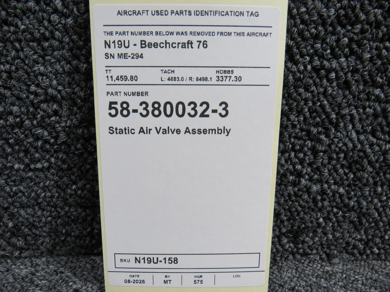 58-380032-3 Beechcraft 76 Static Air Valve Assembly For Sale