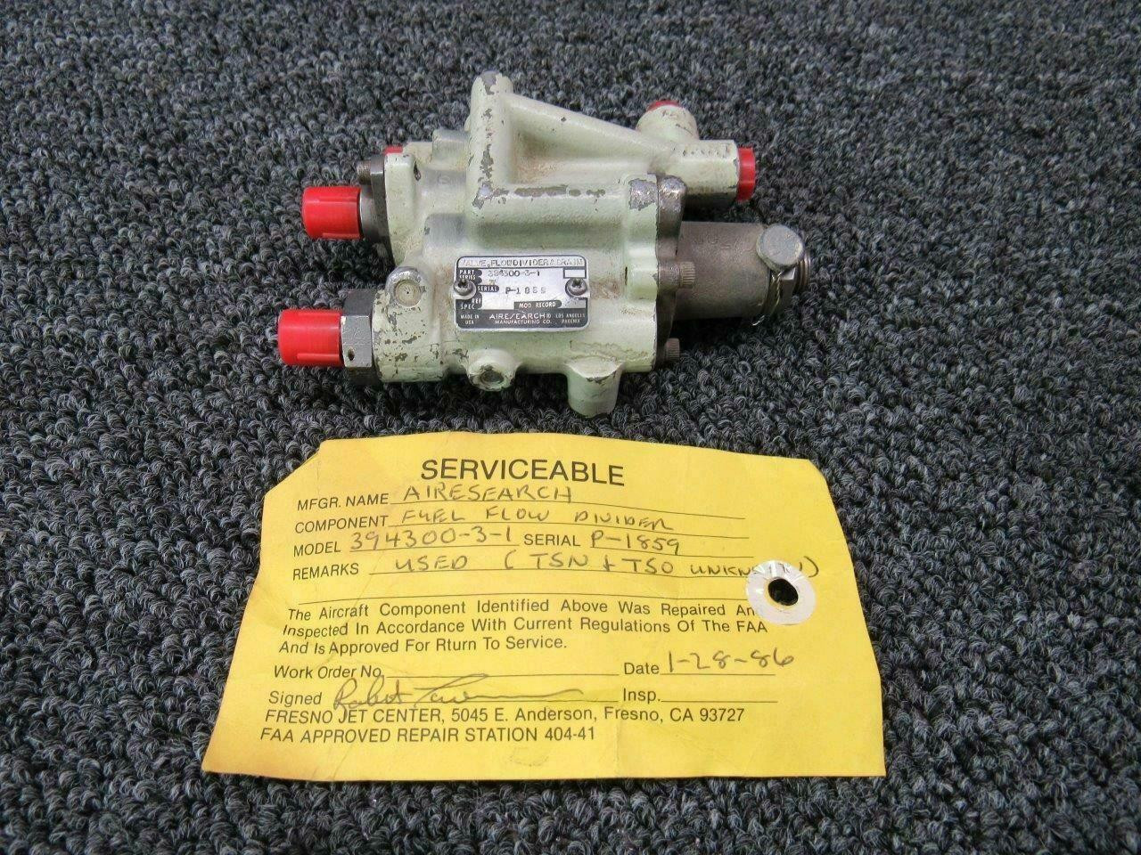 394300-3-1 Airesearch Fuel Flow Divider Assy W/ Serviceable Tag(SA)