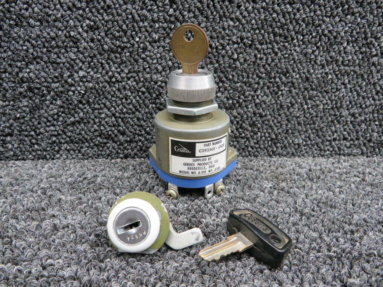 C292501-0105 (M/N: A-510) Cessna A185F Gerdes Ignition Switch W/ Lock and  Keys