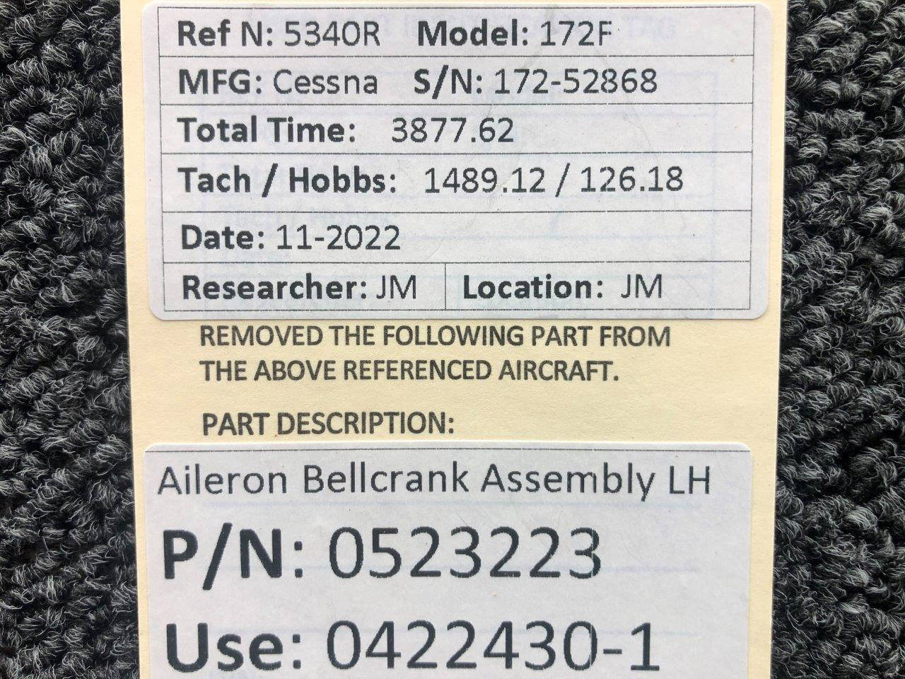0523223 Cessna 170-172 Aileron Bellcrank Assembly Left Hand