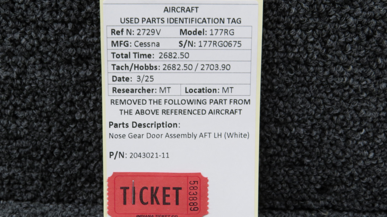 2043021-11 Cessna 177RG Aft Left Hand Nose Gear Door Assembly (White)