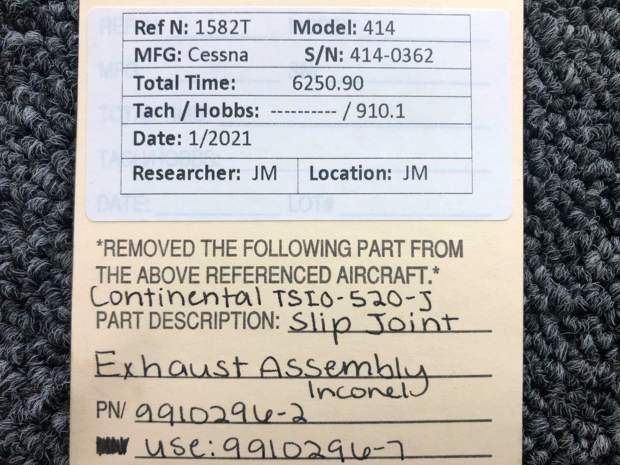 9910296-2 (Use: 9910296-7) Continental TSIO-520-J Joint - Exhaust