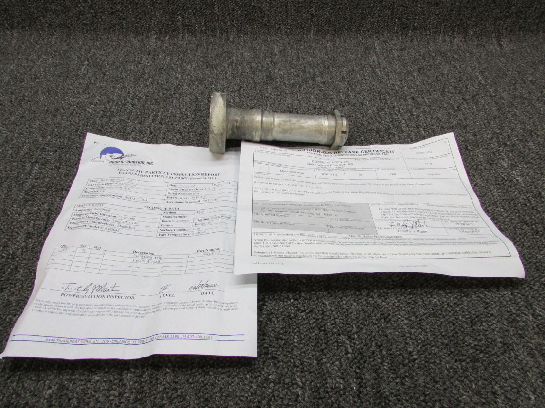1641011-2 Cessna A188B Main Gear Axle (Steel) has Magnaflux and 8130-3