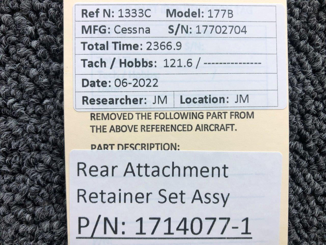 Nagi SD17 1714077-1 Cessna 177B Rear Seat Attach Retainer Set Assembly