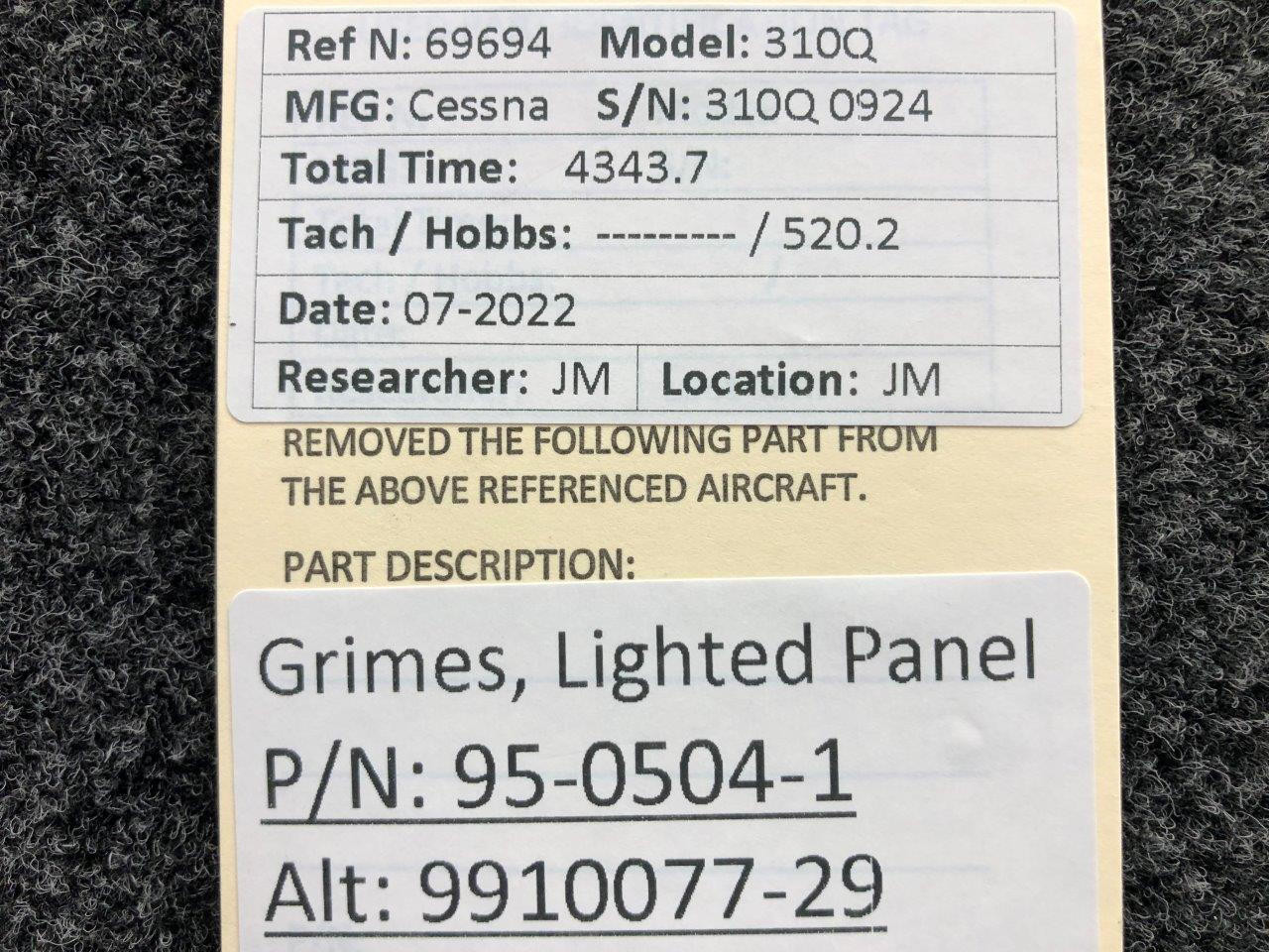 95-0504-1 (ALT: 9910077-29) Grimes Lighted Panel