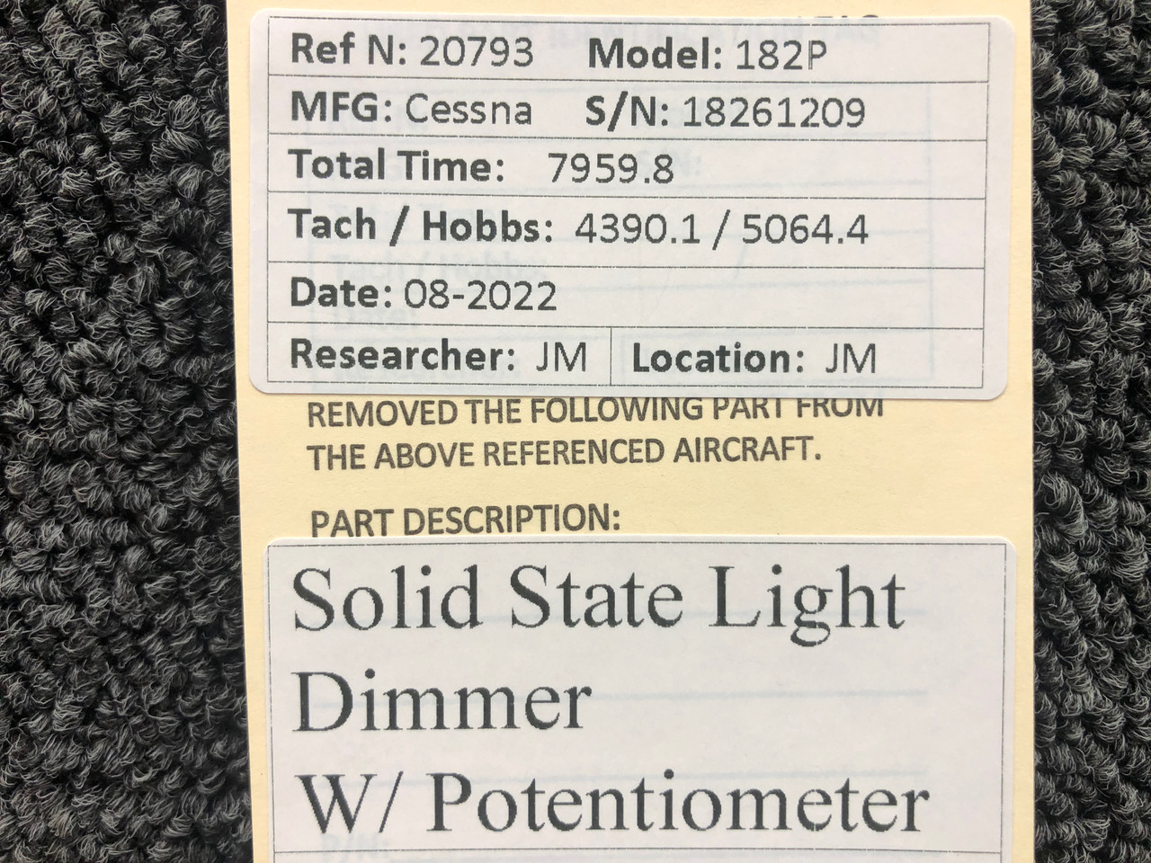 Cessna 182P Solid State Light Dimmer W/ Potentiometer (Aftermarket)