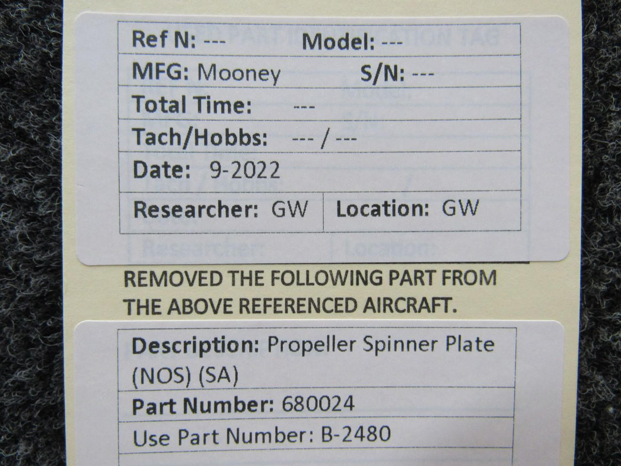 680024 (USE B2480) Mooney Propeller Spinner Plate (SA)