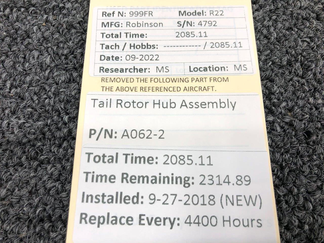 A062-2 Robinson R22 Tail Rotor Hub Assembly