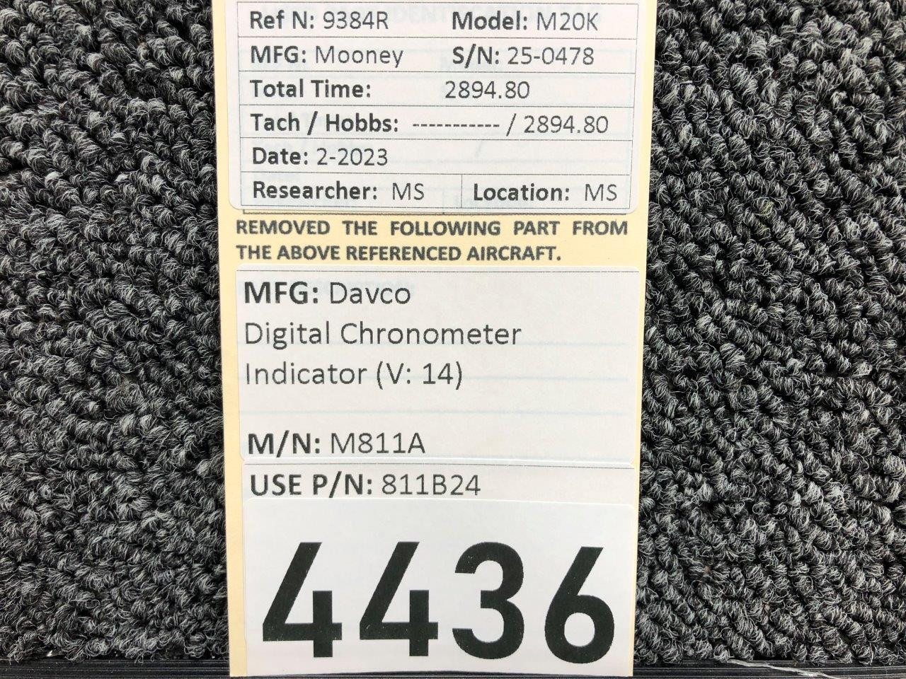 M811A (Use: 811B24) Davco Digital Chronometer Indicator (Volts: 14)