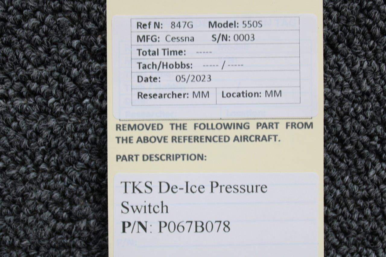 P067B078 TKS DeIce Pressure Switch Assembly