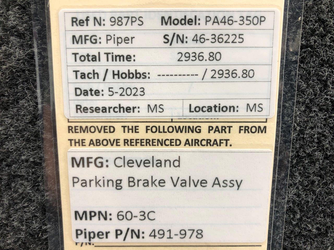 60-3C (Alt PN : 491-978) Cleveland Parking Brake Valve Assembly