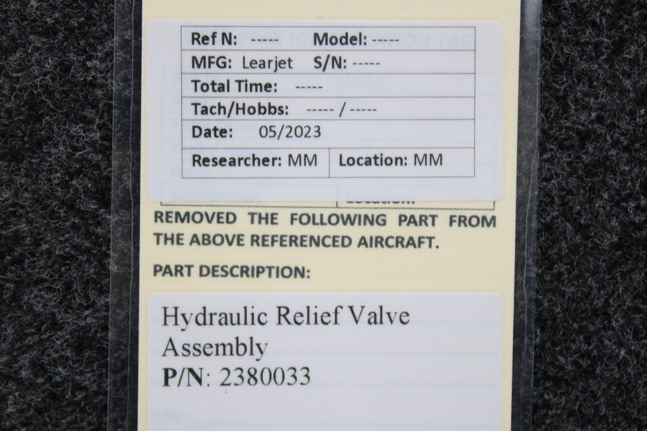 2380033 Learjet Hydraulic Relief Valve Assembly Unit