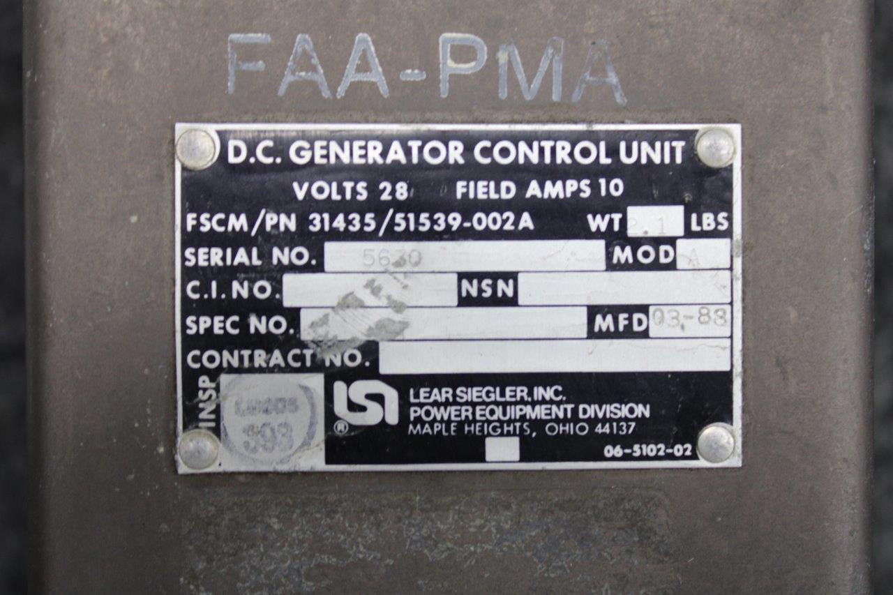 51539-002A Lear Siegler Inc DC Generator Control Unit Voltage 28