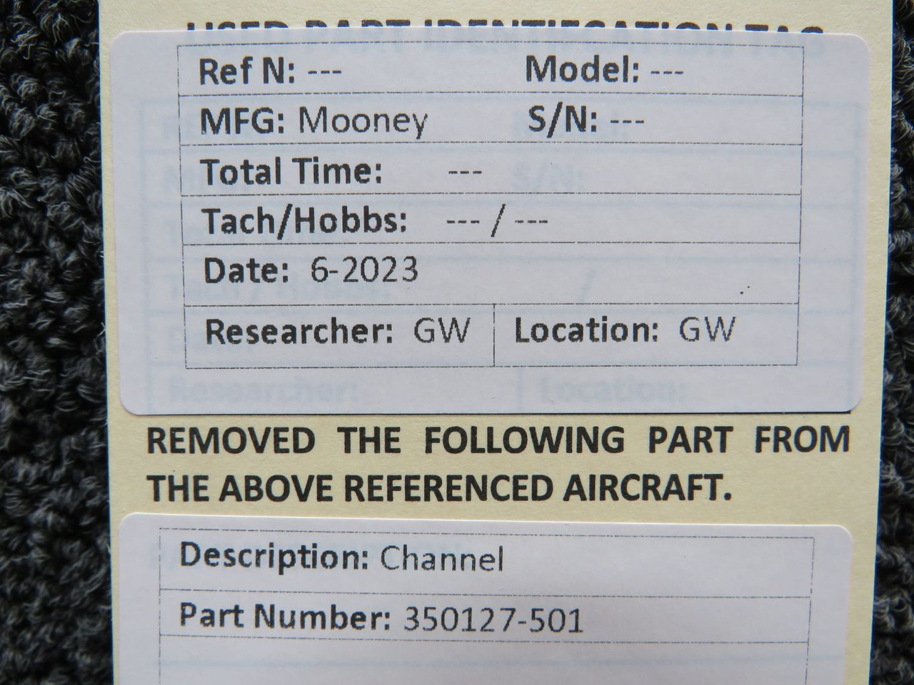 350127-501 Mooney M20 Channel | BAS Aircraft Salvage