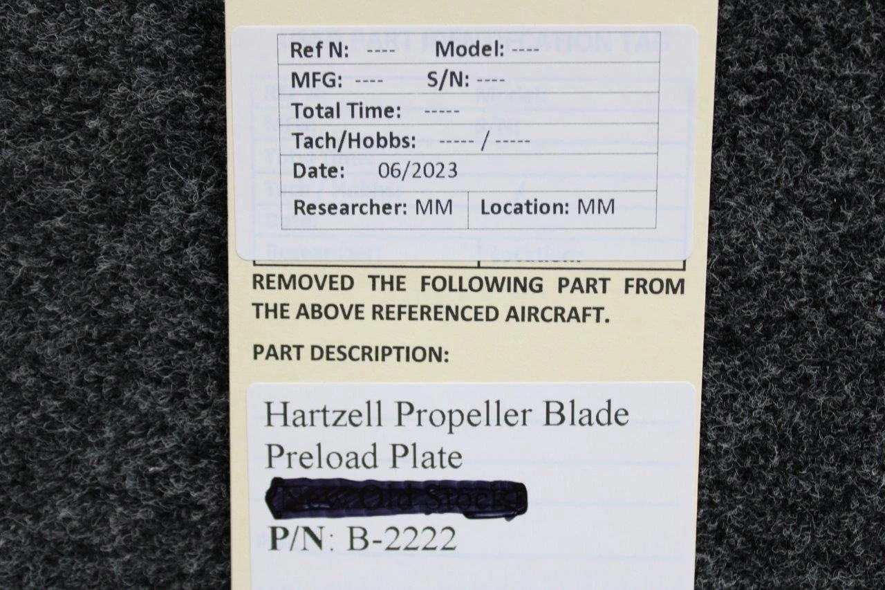 B-2222 Hartzell Propeller Blade Preload Plate, New Old Stock