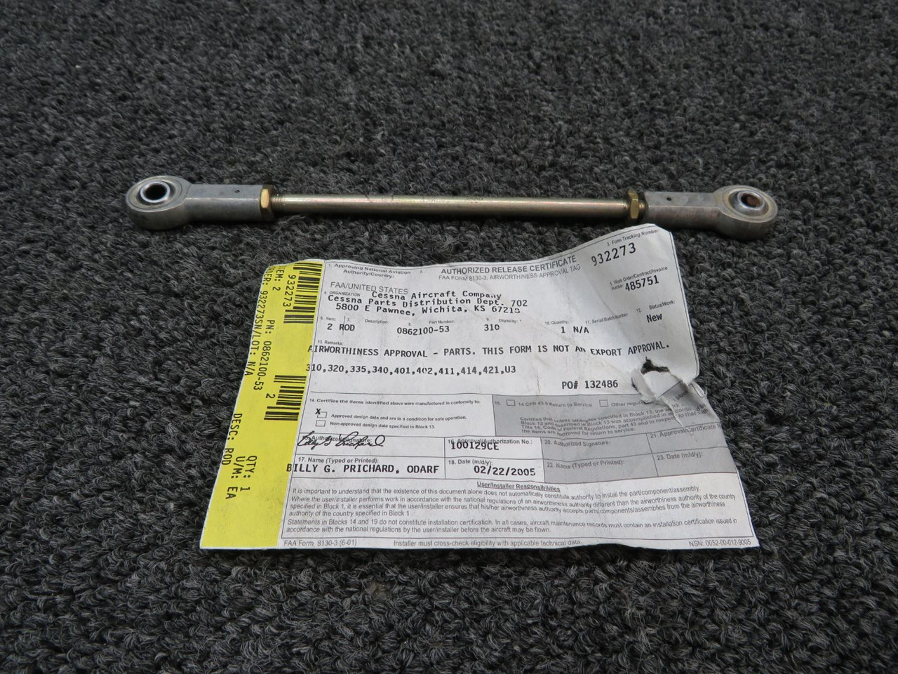 0862100-53 Cessna 300-400 Series Rod Assembly with 8130-3 (New Old Stock)