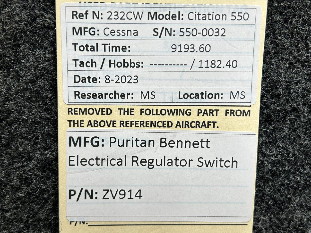 ZV914 Puritan Bennett Electrical Regulator Switch | BAS Airplane Parts