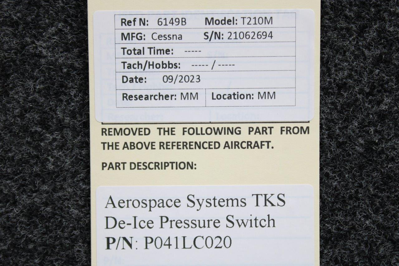 P041LC020 Aerospace Systems TKS DeIce Pressure Switch BAS Airplane Parts