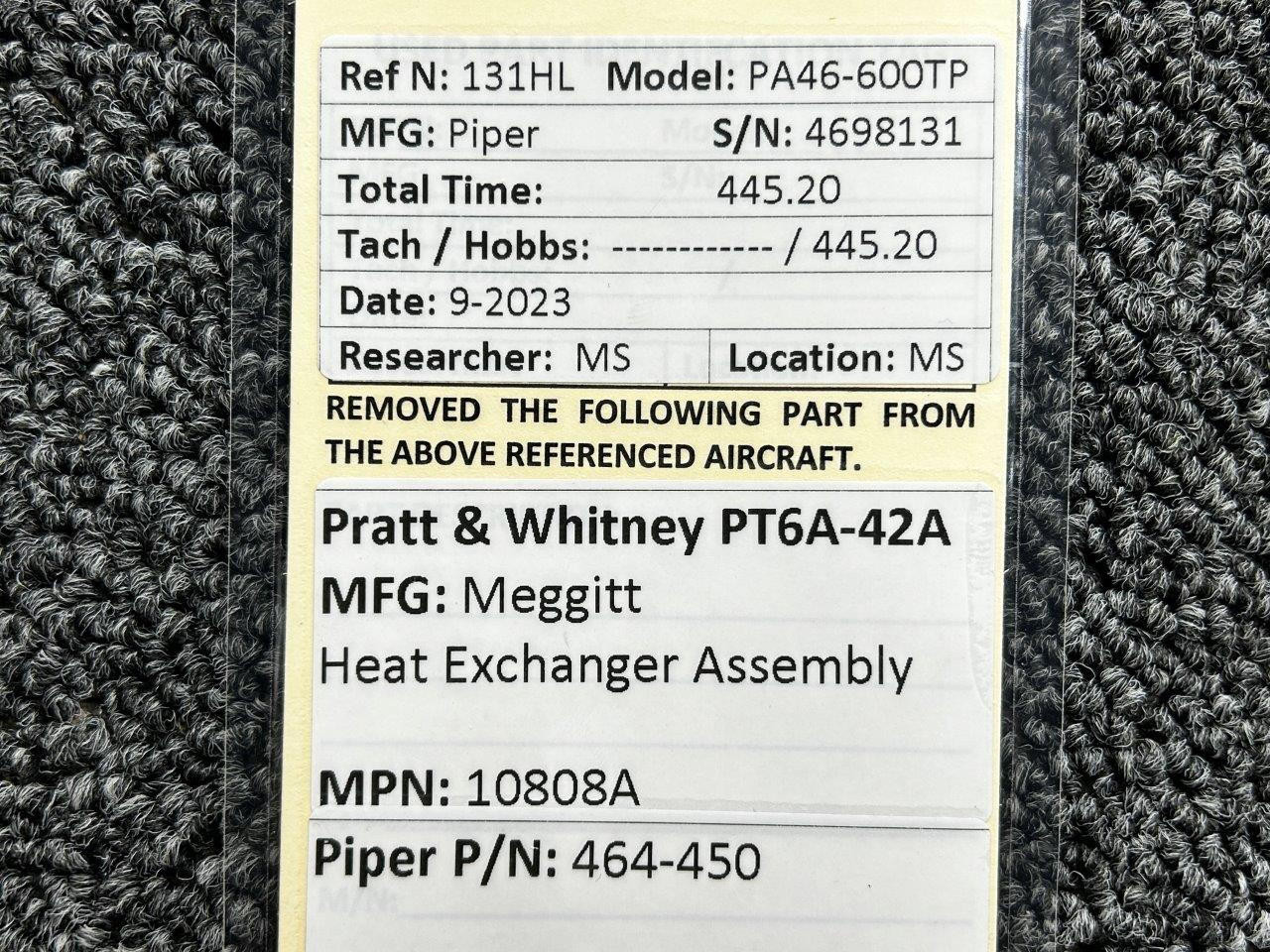 10808A (Alt: 464-450) Pratt and Whitney PT6A-42A Meggitt Heat