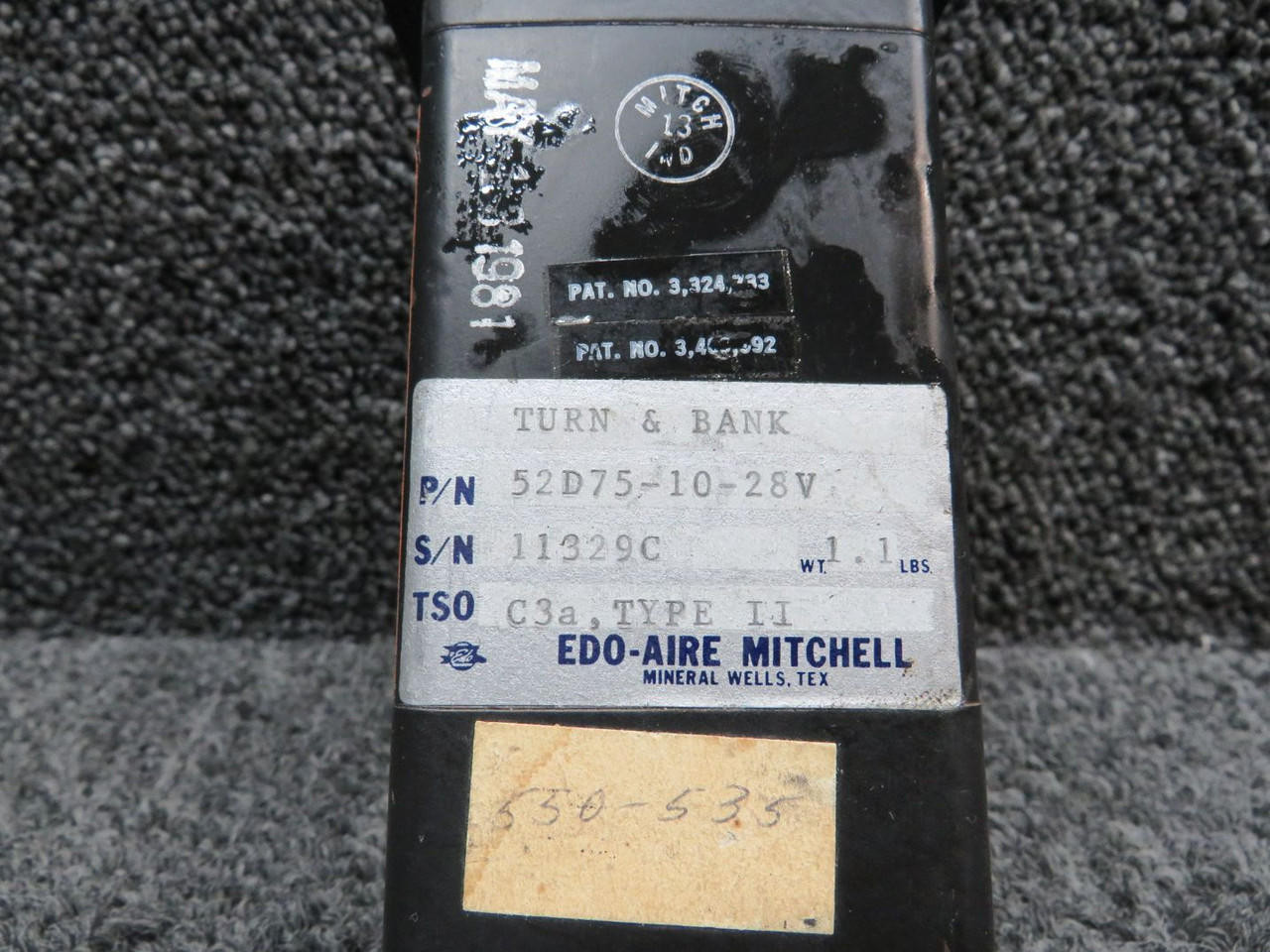52D75-10-28V Edo-Aire Bank and Turn Indicator