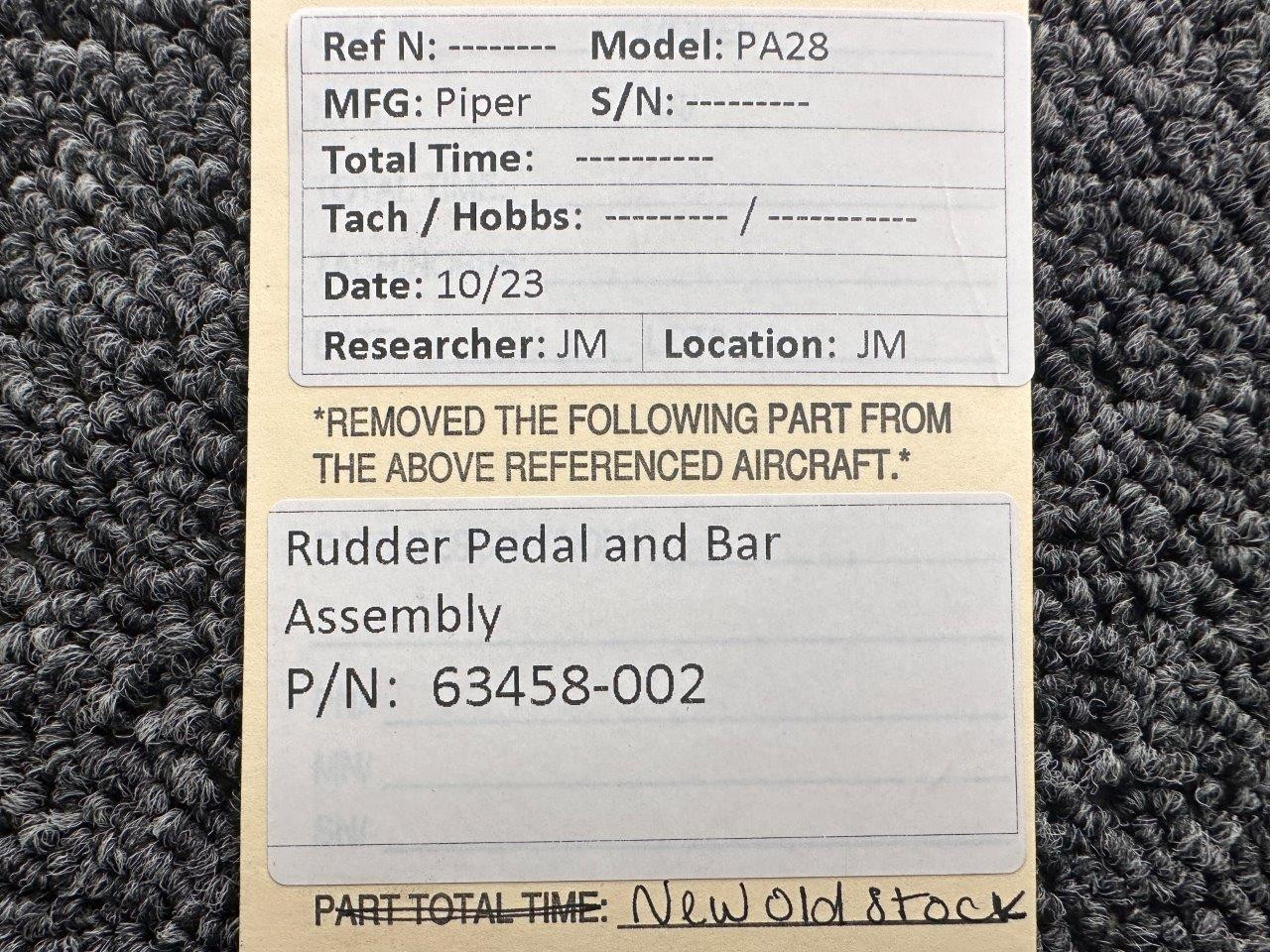 63458-002 Piper PA28 Rudder Pedal and Bar Assembly (New Old Stock) For Sale