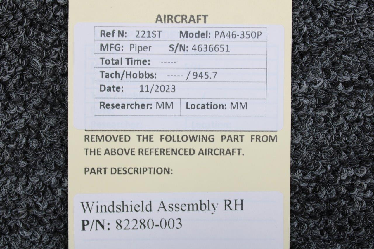 82280-003 Piper PA46-350P Right Hand Windshield Assembly