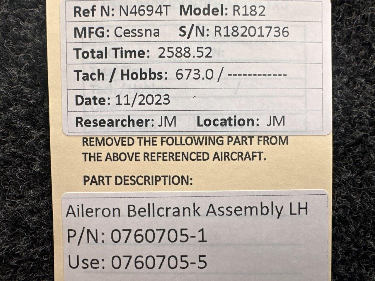 0760705-1 (Use: 0760705-5) Cessna R182 Aileron Bellcrank Assembly