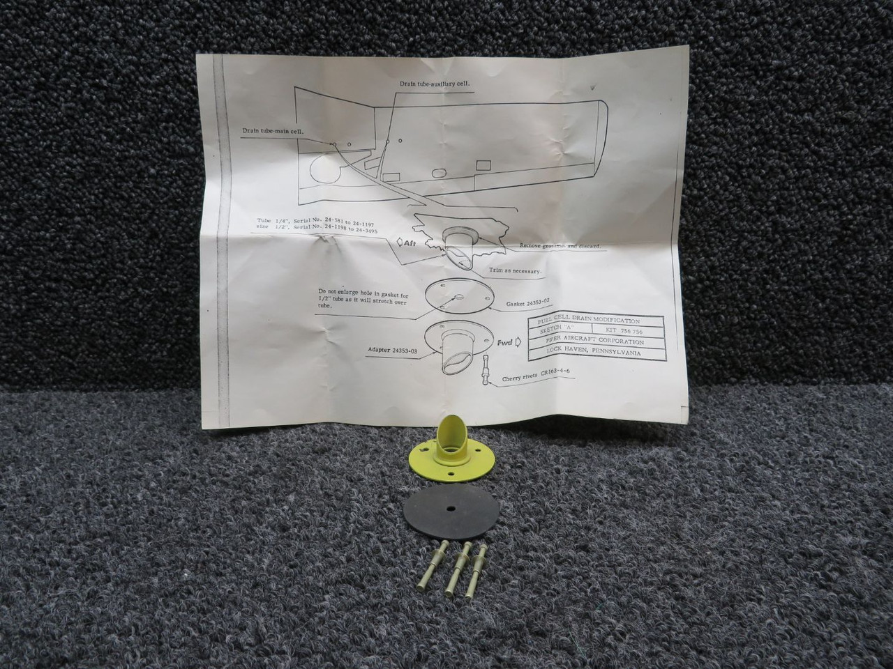 756-756 Piper Fuel Cell Drain Modification Kit (New Old Stock) (Incomplete)