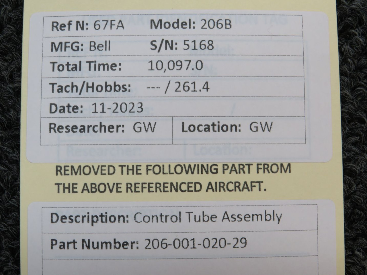 206-001-020-29 Bell 206B Control Tube Assembly For Sale