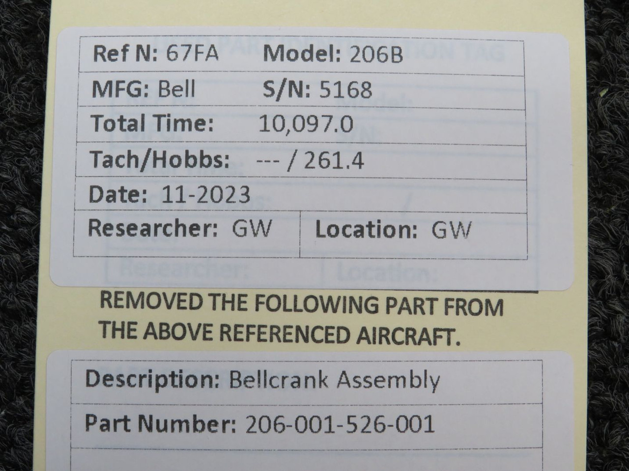 206-001-526-001 Bell 206B Bellcrank Assembly | Helicopter Parts