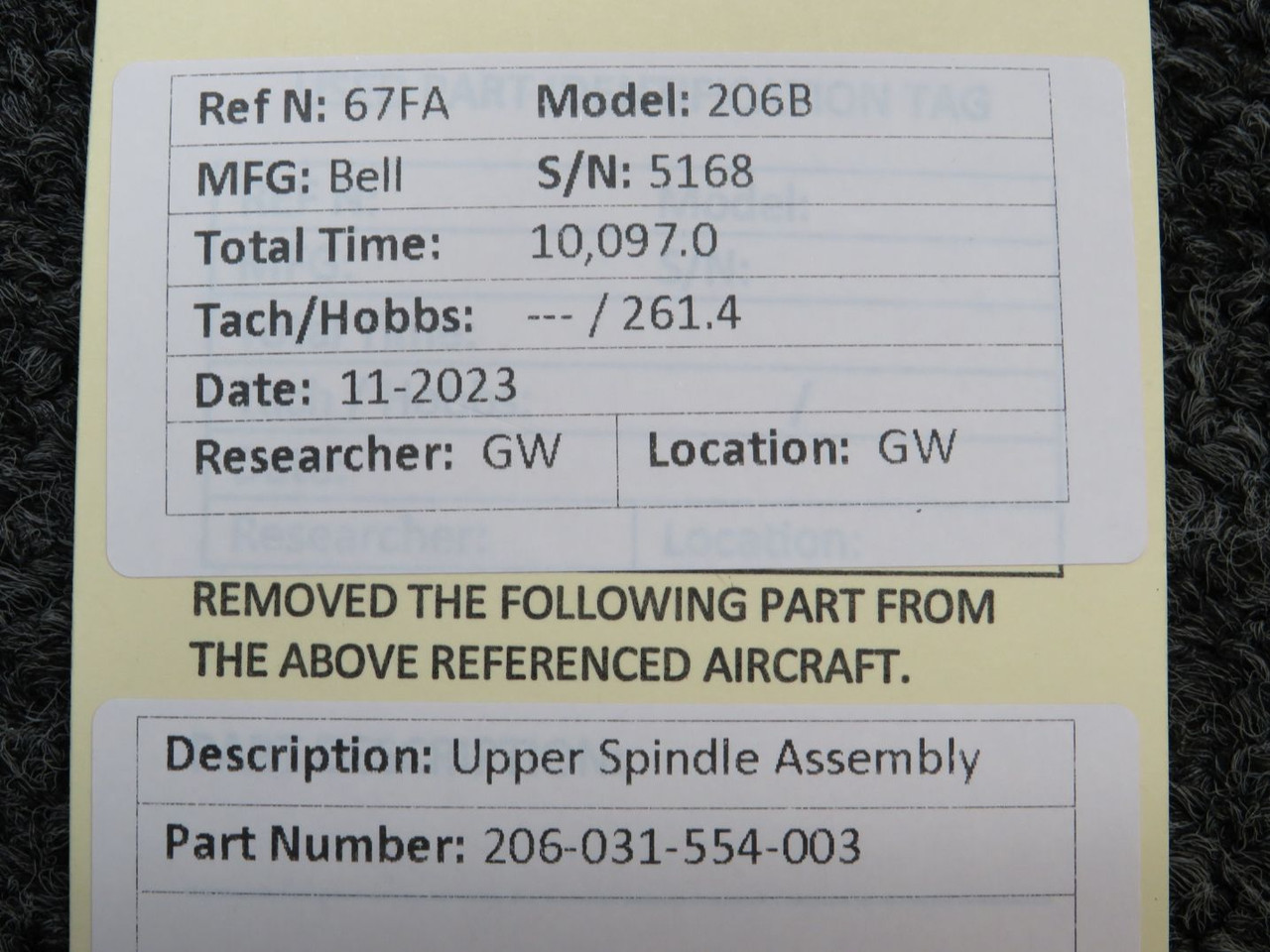 206-031-554-003 Bell 206B Upper Spindle Assembly For Sale