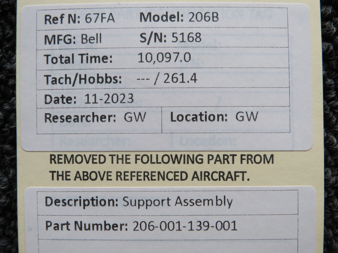 206-001-139-001 Bell 206B Support Assembly | Helicopter Parts
