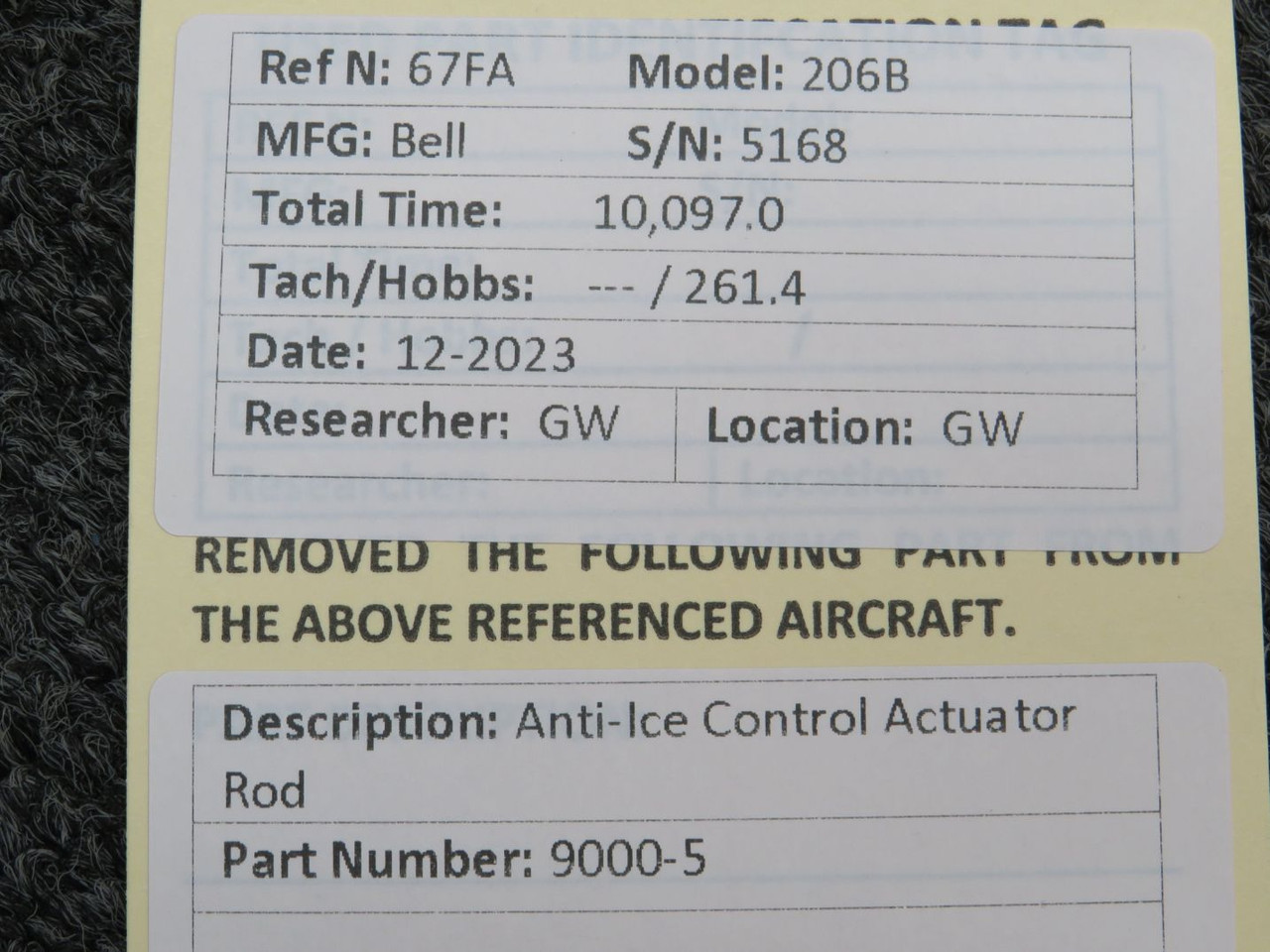 9000-5 Bell 206B Anti-Ice Control Actuator Rod | Used Helicopter Parts