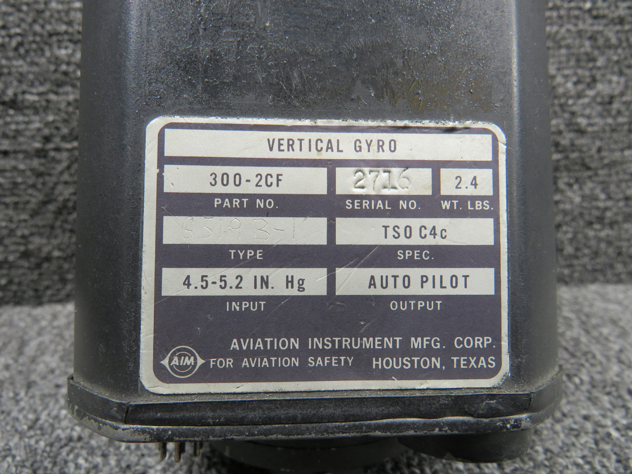 300-2CF AIM Aircraft Vertical Gyro Altitude Indicator Assembly