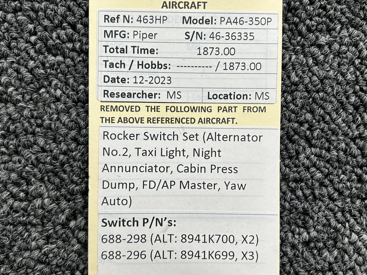 688-298, 688-296 Piper PA46-350P Rocker Switch Set For Sale