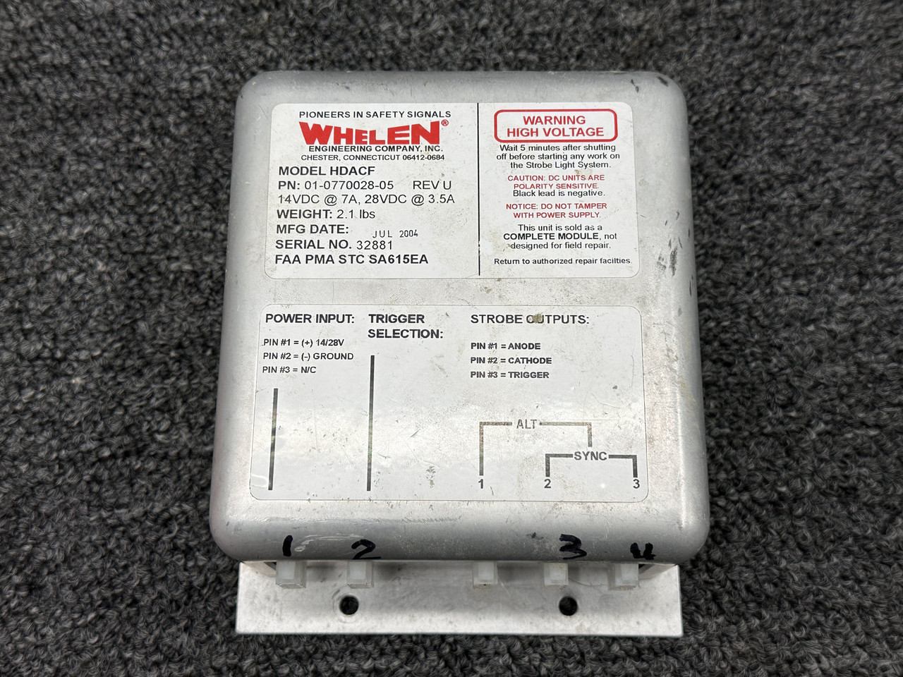 01-0770028-05 Whelen HDACF Strobe Power Supply Assembly (14 or 28V, 7A)