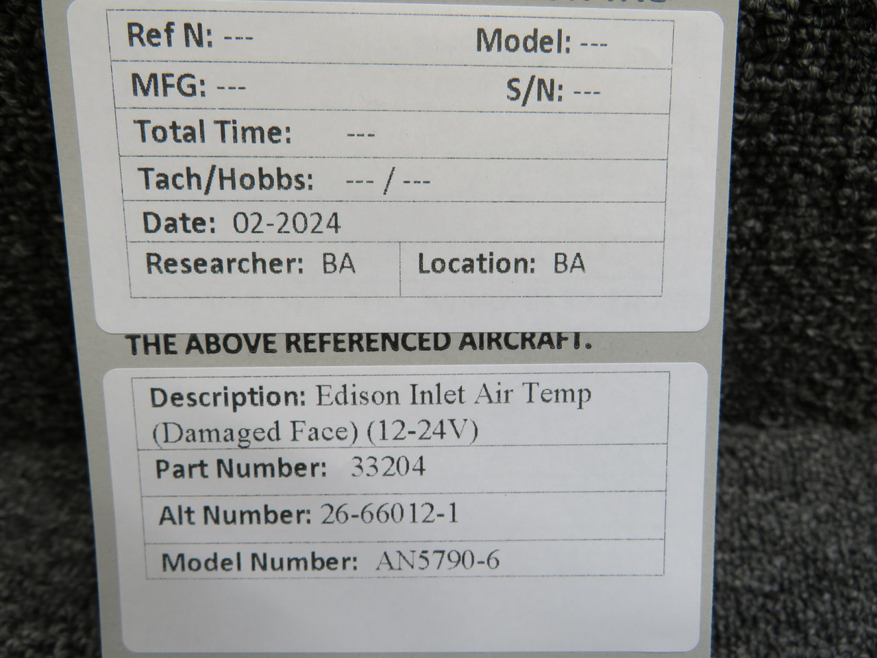 33204 Alternative Part Number 26-66012-1 Edison Damaged Inlet Air