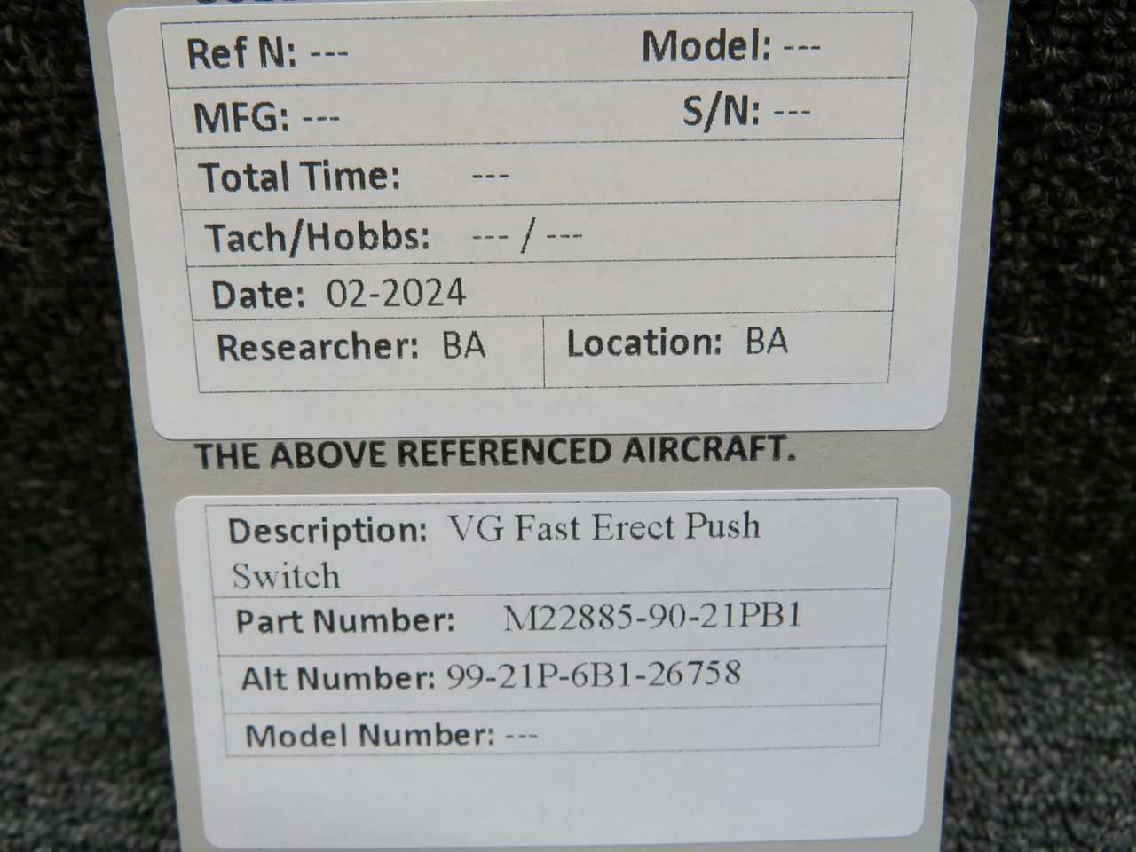M22885-90-21PB1, 99-21P-6B1-26758 VG Fast Erect Push Switch Unit