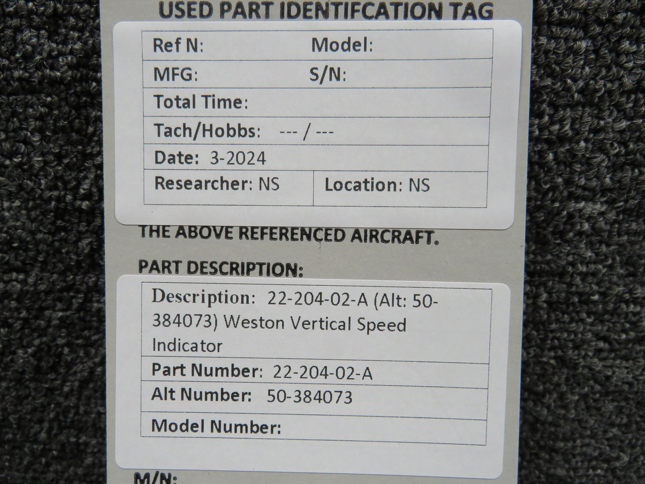 CLASS:y サイン 22-204-02-A (Alt: 50-384073) Weston Vertical Speed Indicator Gauge