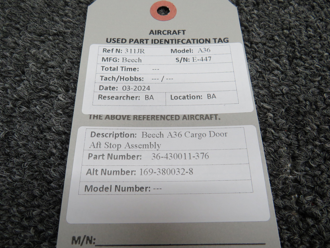 36-430011-376 Use Part Number 169-380032-8 Beechcraft A36 Aircraft