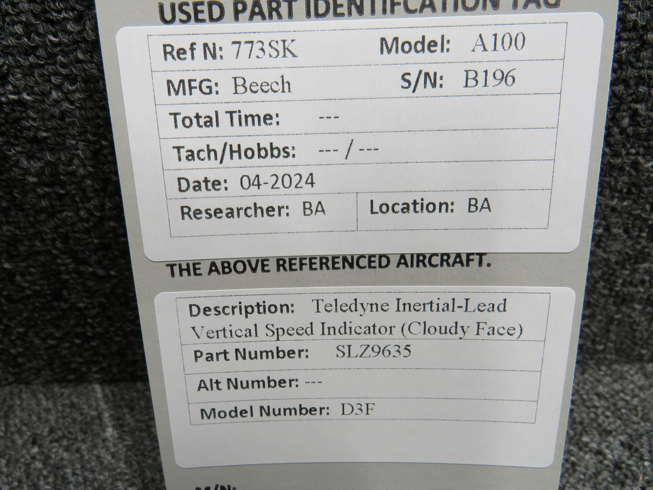 SLZ9635 Teledyne D3F Inertial Lead Clouded Face Vertical Speed