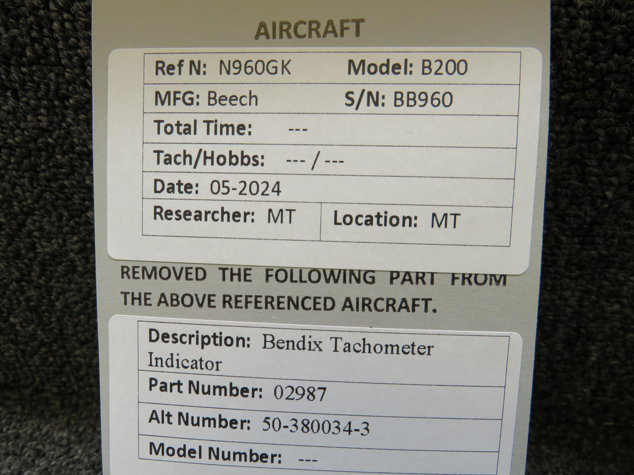 02987 Alternative Part Number 50-380034-3 Bendix 0-110% Tachometer