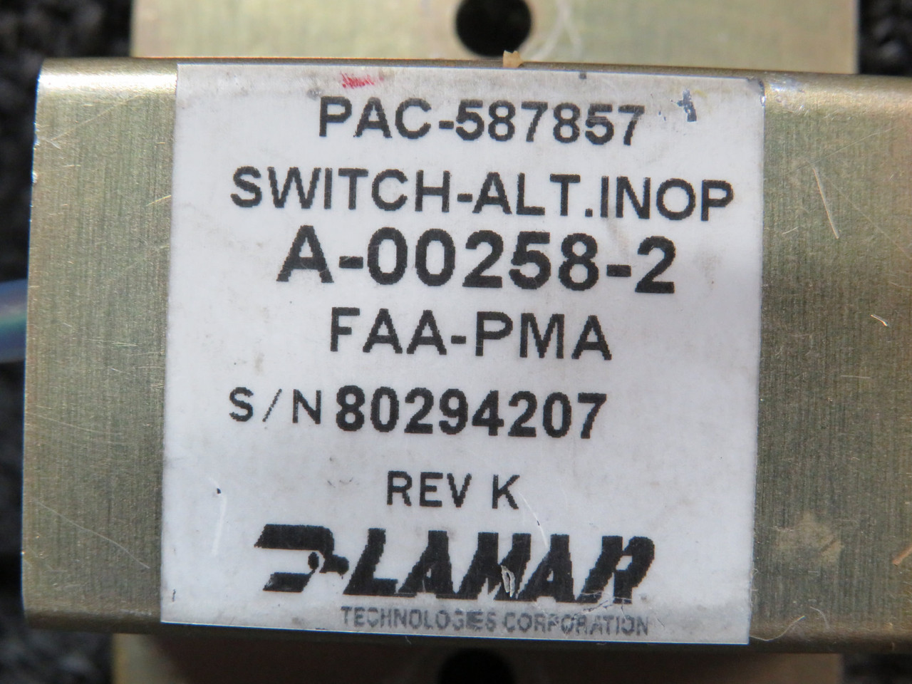 A-258-2 Lamar Avionics ALT INOP Switch Assembly