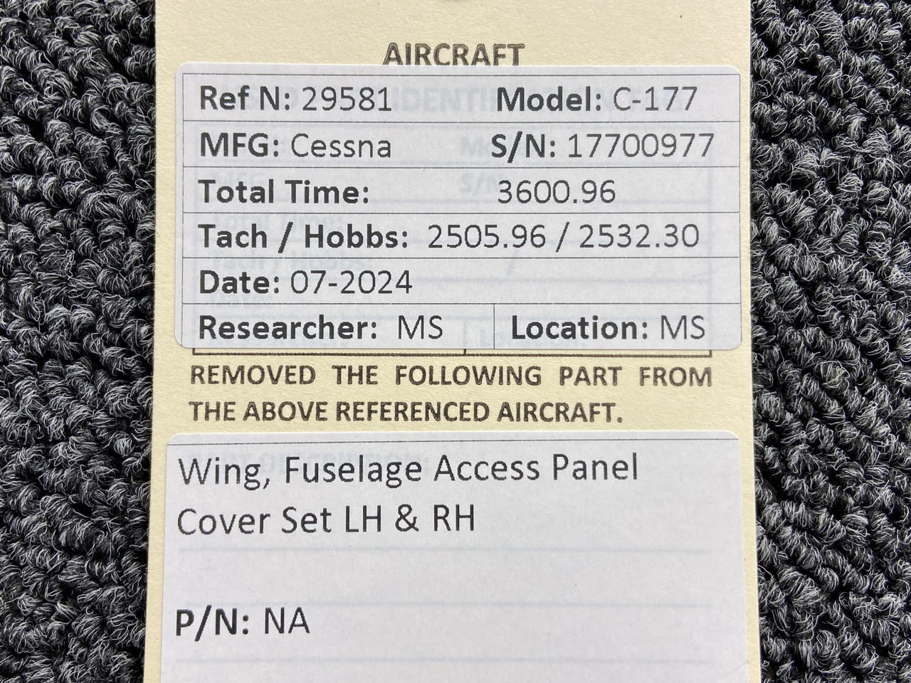 Cessna 177 Wing, Fuselage Access Panel Cover Set LH and RH