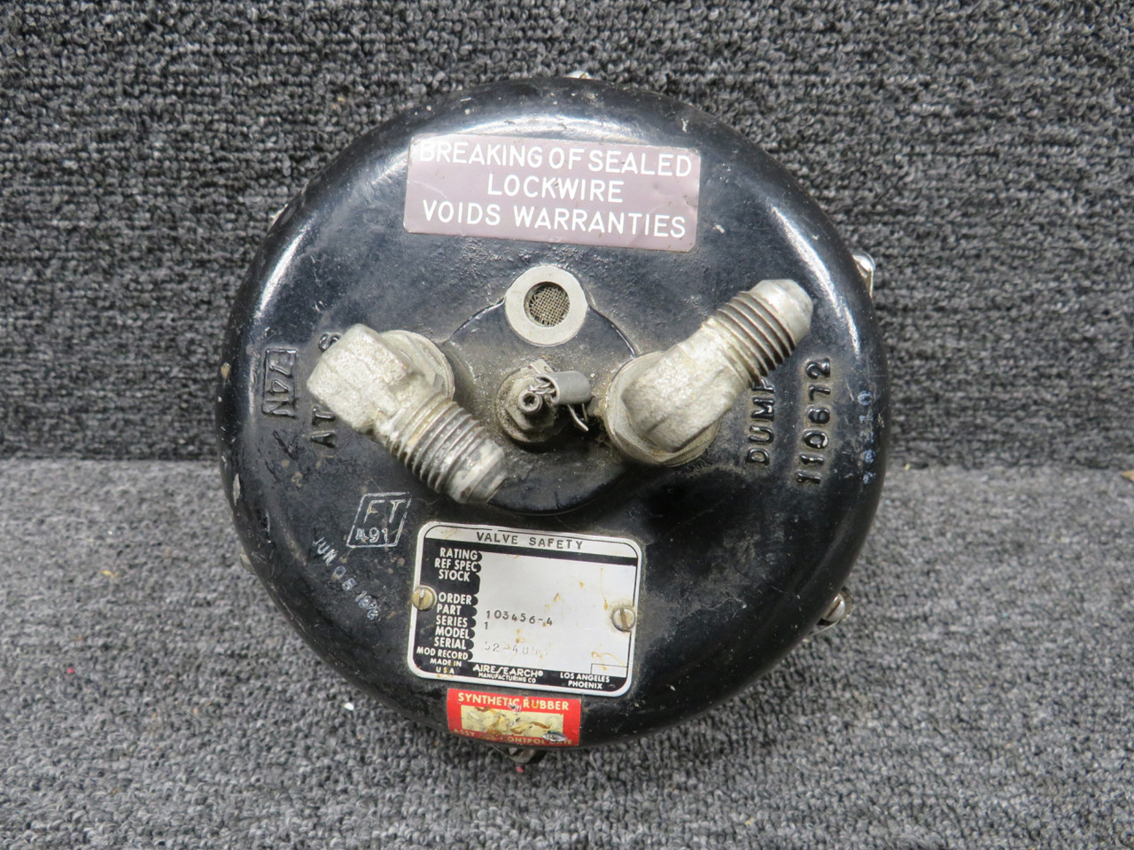 103456-4 Airesearch Series 1 Outflow Safety Valve Assembly For Sale