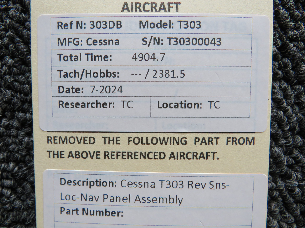 normページ Cessna T303 Rev Sns-Loc-Nav Panel Assembly For Sale