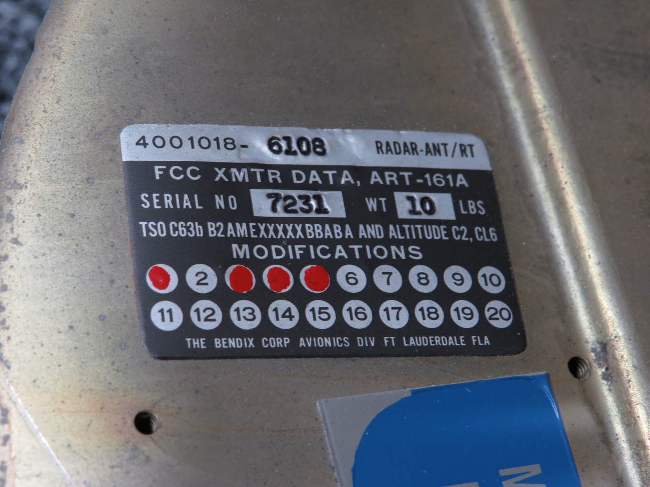 4001018-6108 Bendix ART-161A XMTR Radar Antenna with Modifications