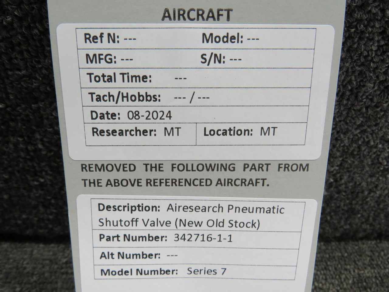 342716-1-1 Airesearch Series 7 Pneumatic Shutoff Valve (New Old